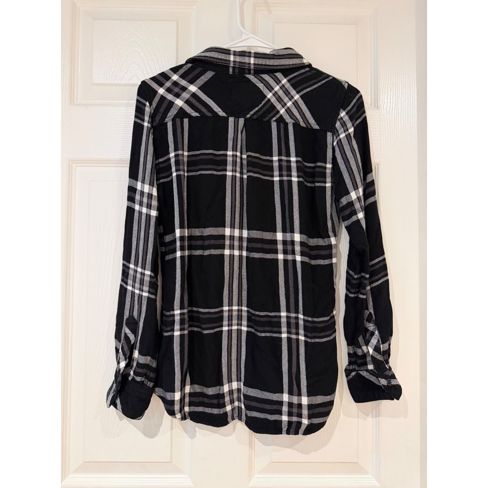 Rails Hunter Plaid Button Down Shirt Black White Grey Rayon Flannel Size S - Picture 3 of 9